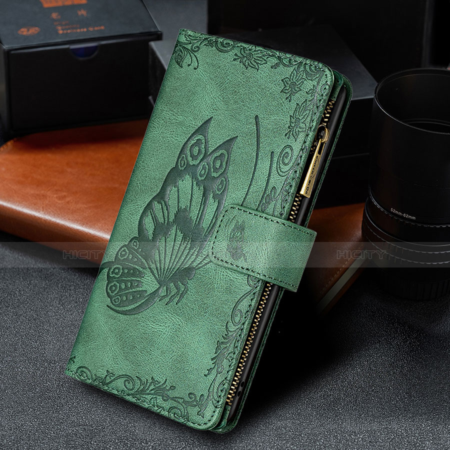 Handytasche Stand Schutzhülle Flip Leder Hülle Schmetterling L08 für Apple iPhone 14 Grün