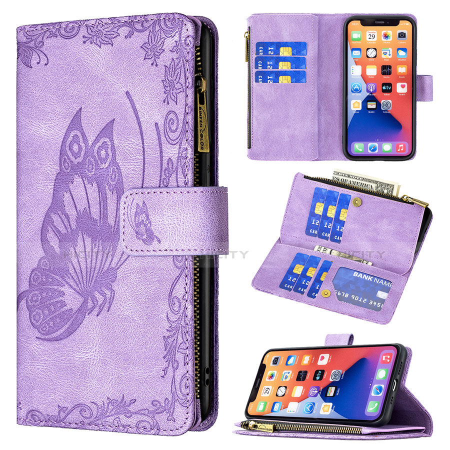Handytasche Stand Schutzhülle Flip Leder Hülle Schmetterling L08 für Apple iPhone 14 Violett