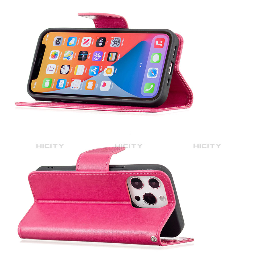 Handytasche Stand Schutzhülle Flip Leder Hülle Schmetterling L09 für Apple iPhone 13 Pro Max Pink