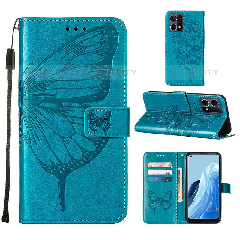 Handytasche Stand Schutzhülle Flip Leder Hülle Schmetterling Y01B für Oppo F21 Pro 4G Blau Plus