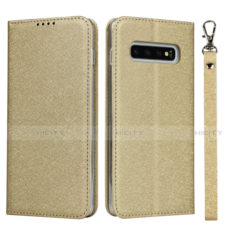 Handytasche Stand Schutzhülle Flip Leder Hülle T03 für Samsung Galaxy S10 Gold Plus