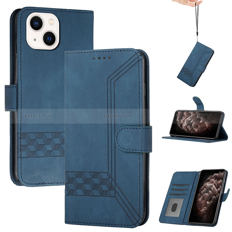 Handytasche Stand Schutzhülle Flip Leder Hülle YX4 für Apple iPhone 15 Plus Blau Plus