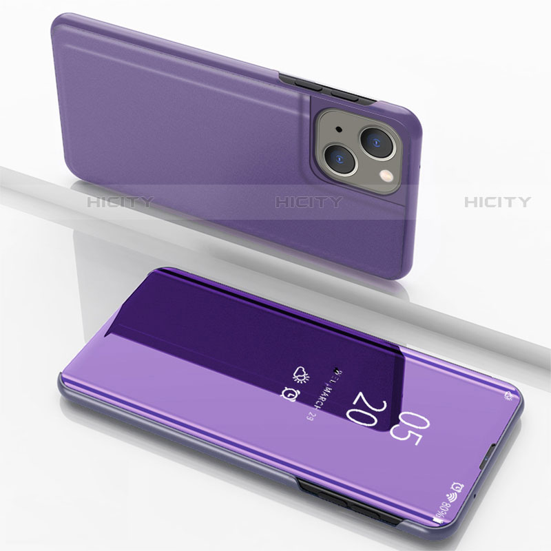 Handytasche Stand Schutzhülle Flip Leder Rahmen Spiegel Tasche für Apple iPhone 13 Violett Plus