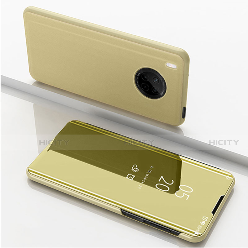 Handytasche Stand Schutzhülle Flip Leder Rahmen Spiegel Tasche für Huawei Y9a Gold