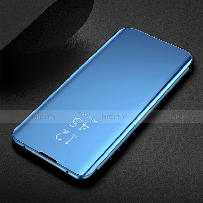 Handytasche Stand Schutzhülle Flip Leder Rahmen Spiegel Tasche für Samsung Galaxy M21 Blau Plus