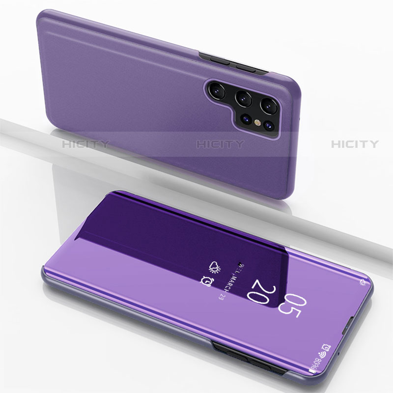 Handytasche Stand Schutzhülle Flip Leder Rahmen Spiegel Tasche für Samsung Galaxy S22 Ultra 5G Violett