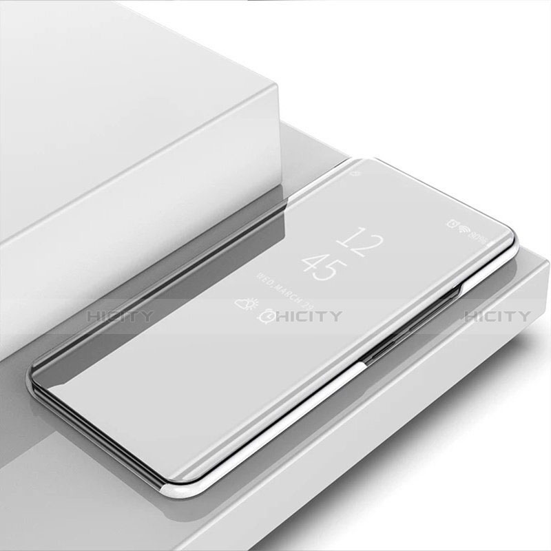 Handytasche Stand Schutzhülle Flip Leder Rahmen Spiegel Tasche für Sony Xperia 5 II Silber Plus