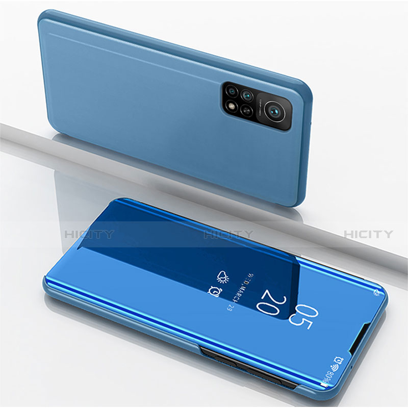 Handytasche Stand Schutzhülle Flip Leder Rahmen Spiegel Tasche für Xiaomi Mi 10T 5G Blau