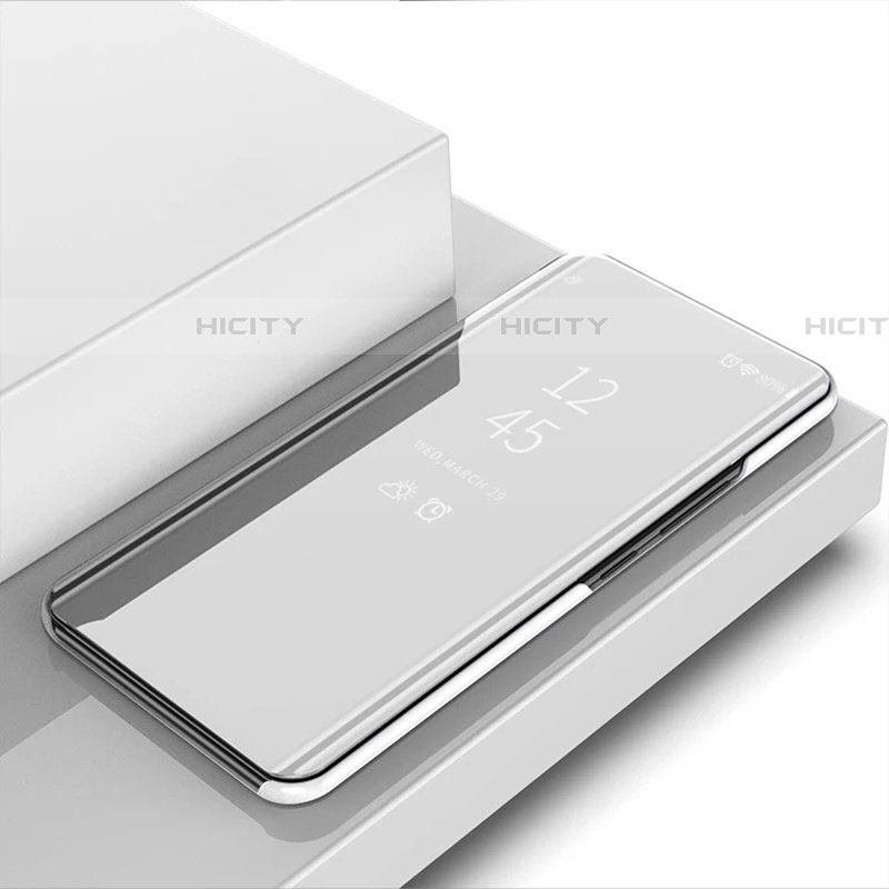 Handytasche Stand Schutzhülle Flip Leder Rahmen Spiegel Tasche für Xiaomi Mi Note 10 Lite Silber Plus