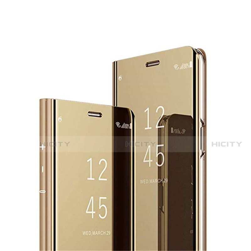 Handytasche Stand Schutzhülle Flip Leder Rahmen Spiegel Tasche L02 für Huawei P Smart (2021) Gold