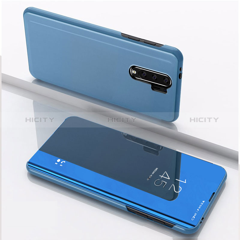 Handytasche Stand Schutzhülle Flip Leder Rahmen Spiegel Tasche QH1 für Xiaomi Redmi 9 Prime India Blau Plus