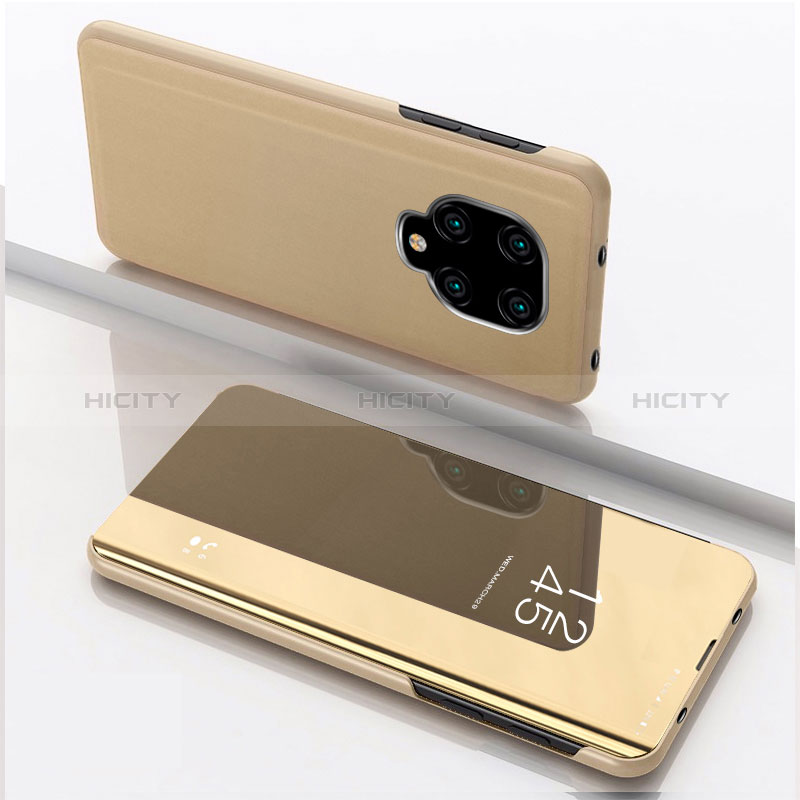 Handytasche Stand Schutzhülle Flip Leder Rahmen Spiegel Tasche QH1 für Xiaomi Redmi Note 9 Pro Gold