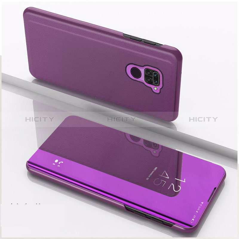 Handytasche Stand Schutzhülle Flip Leder Rahmen Spiegel Tasche QH1 für Xiaomi Redmi Note 9 Violett Plus