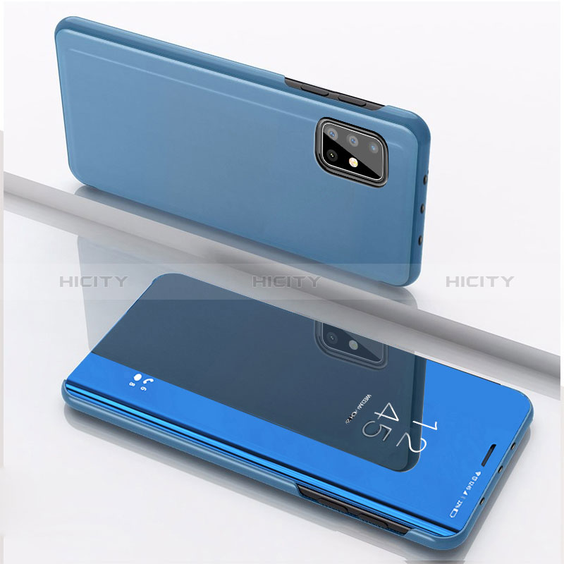 Handytasche Stand Schutzhülle Flip Leder Rahmen Spiegel Tasche ZL1 für Samsung Galaxy A51 4G Blau