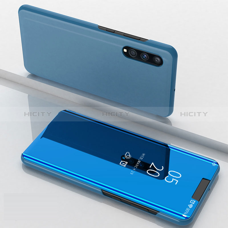 Handytasche Stand Schutzhülle Flip Leder Rahmen Spiegel Tasche ZL1 für Samsung Galaxy A70 Blau Plus