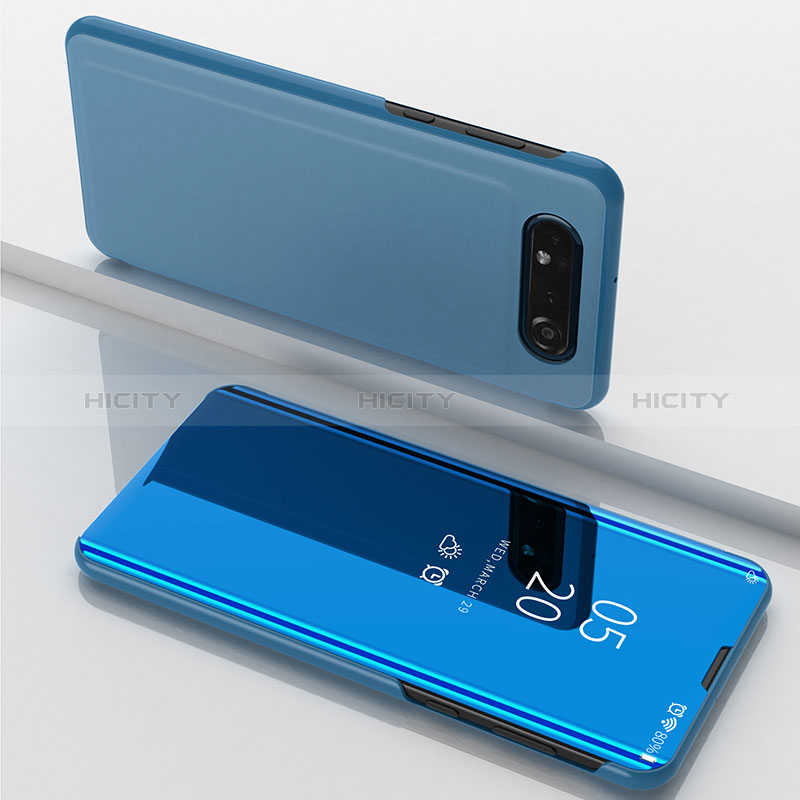 Handytasche Stand Schutzhülle Flip Leder Rahmen Spiegel Tasche ZL1 für Samsung Galaxy A80 Blau
