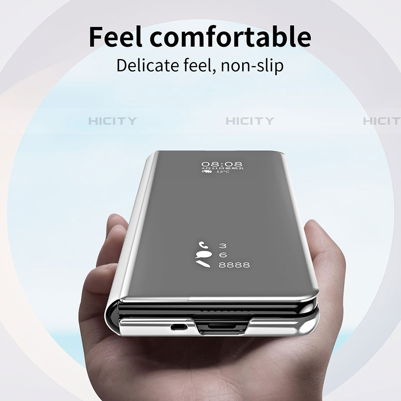 Handytasche Stand Schutzhülle Flip Leder Rahmen Spiegel Tasche ZL1 für Samsung Galaxy Z Fold4 5G
