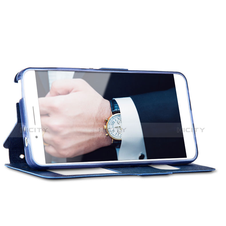 Handytasche Stand Schutzhülle Leder für Huawei Honor 7i shot X Blau groß