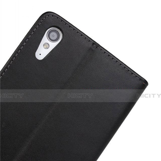 Handytasche Stand Schutzhülle Leder für Sony Xperia T3 Schwarz groß