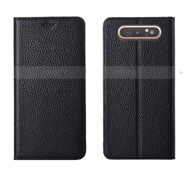 Handytasche Stand Schutzhülle Leder Hülle T05 für Samsung Galaxy A80 Schwarz