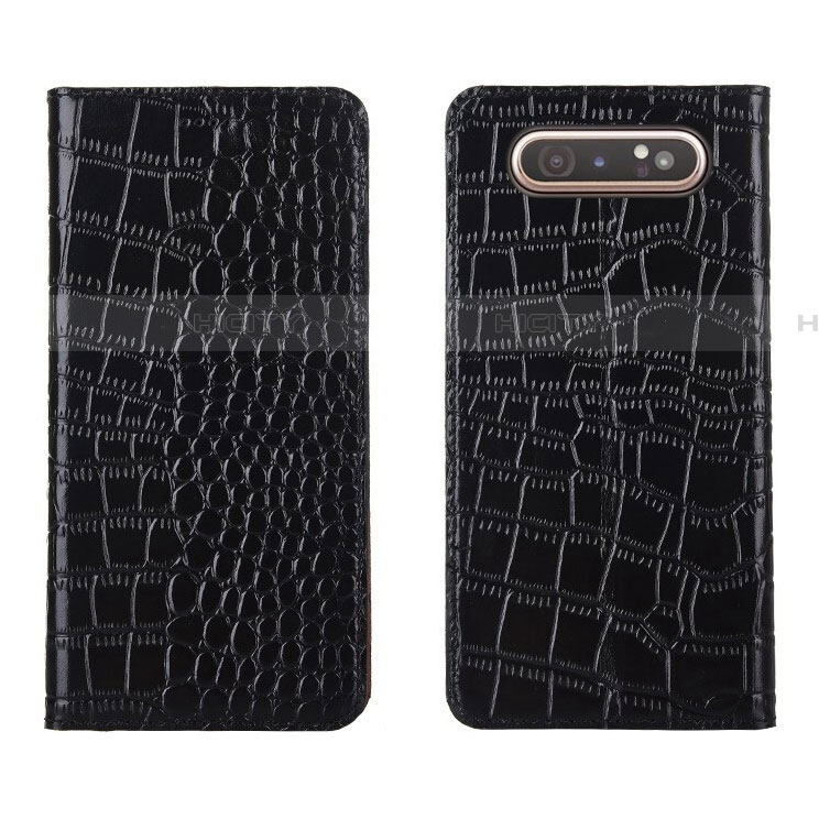 Handytasche Stand Schutzhülle Leder Hülle T06 für Samsung Galaxy A80 Schwarz