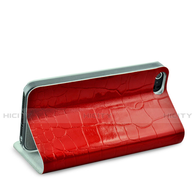 Handytasche Stand Schutzhülle Leder Krokodil für Apple iPhone 5 Rot groß