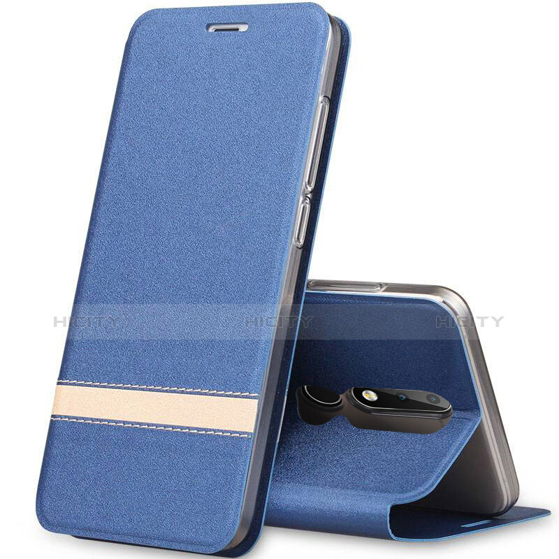 Handytasche Stand Schutzhülle Leder L01 für Nokia X5 Blau Plus