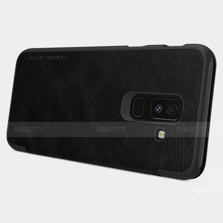 Handytasche Stand Schutzhülle Leder L01 für Samsung Galaxy A6 Plus (2018) Schwarz groß