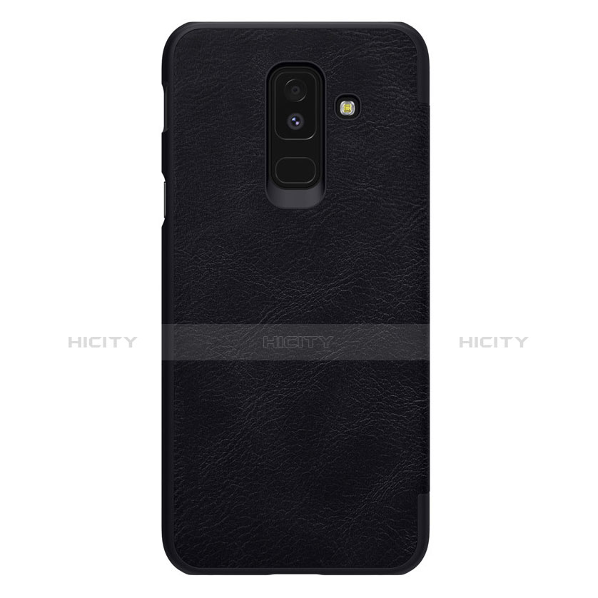 Handytasche Stand Schutzhülle Leder L01 für Samsung Galaxy A6 Plus (2018) Schwarz groß