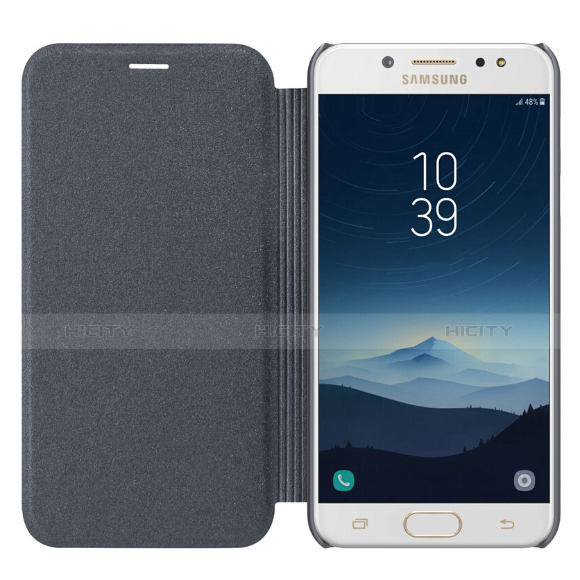 Handytasche Stand Schutzhülle Leder L01 für Samsung Galaxy C7 (2017) Schwarz groß