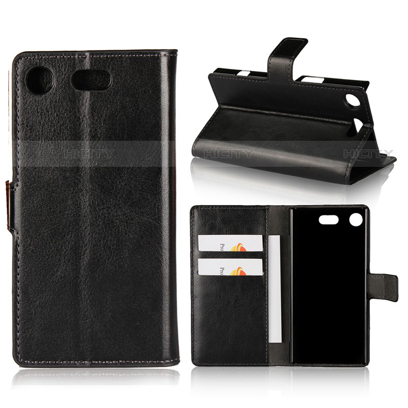 Handytasche Stand Schutzhülle Leder L01 für Sony Xperia XZ1 Compact Schwarz