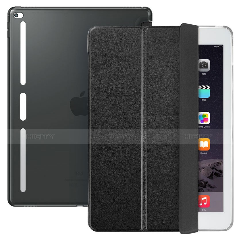 Handytasche Stand Schutzhülle Leder L02 für Apple iPad Pro 12.9 Schwarz Plus