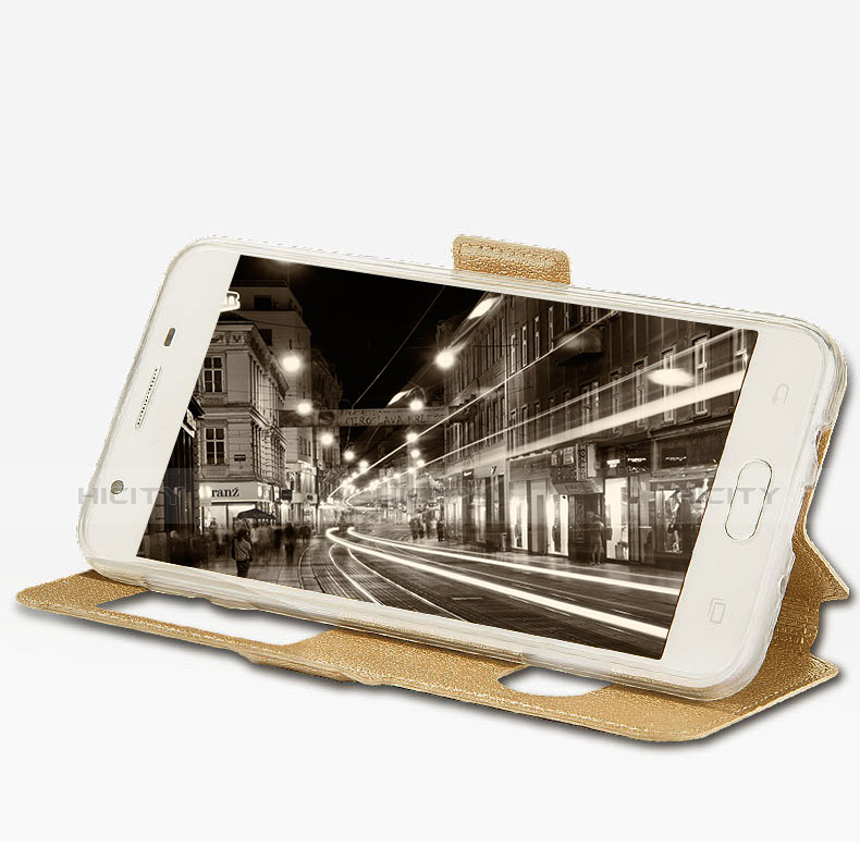 Handytasche Stand Schutzhülle Leder L02 für Samsung Galaxy J5 Prime G570F Gold groß