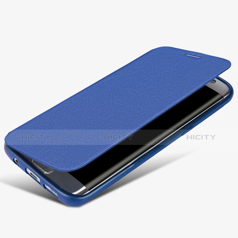 Handytasche Stand Schutzhülle Leder L02 für Samsung Galaxy S7 Edge G935F Blau Plus