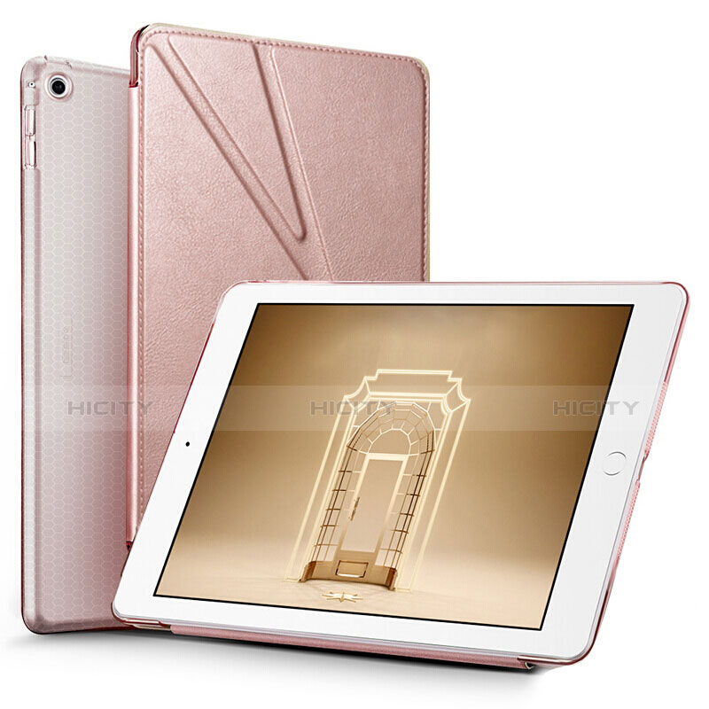 Handytasche Stand Schutzhülle Leder L08 für Apple New iPad 9.7 (2017) Rosegold Plus