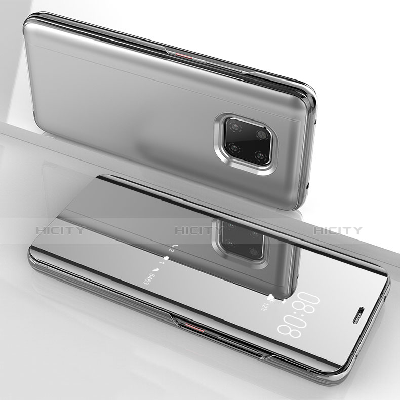 Handytasche Stand Schutzhülle Leder Rahmen Spiegel Tasche für Huawei Mate 20 Pro Silber Plus