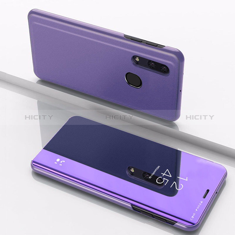 Handytasche Stand Schutzhülle Leder Rahmen Spiegel Tasche für Samsung Galaxy A20 Violett