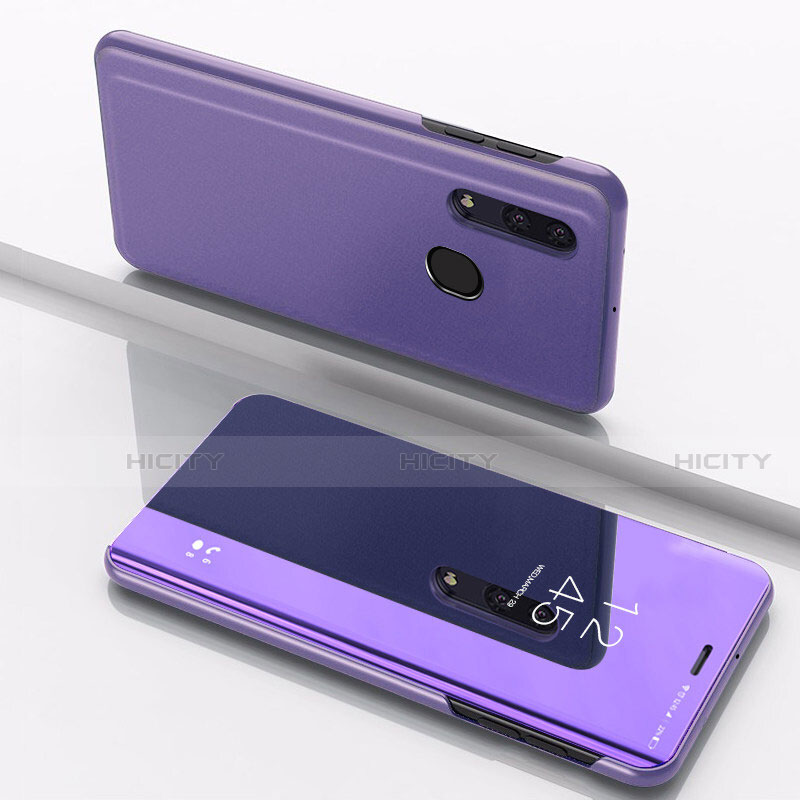 Handytasche Stand Schutzhülle Leder Rahmen Spiegel Tasche für Samsung Galaxy A30 Violett Plus