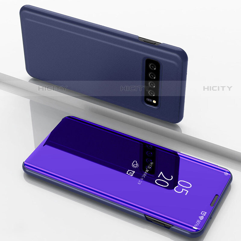 Handytasche Stand Schutzhülle Leder Rahmen Spiegel Tasche für Samsung Galaxy S10 5G Blau