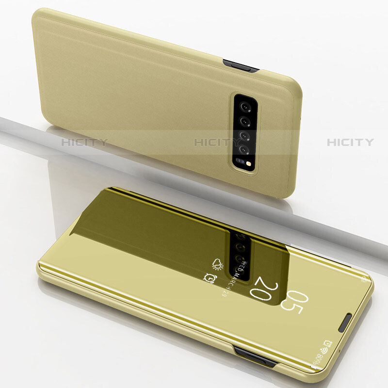 Handytasche Stand Schutzhülle Leder Rahmen Spiegel Tasche für Samsung Galaxy S10 5G Gold Plus