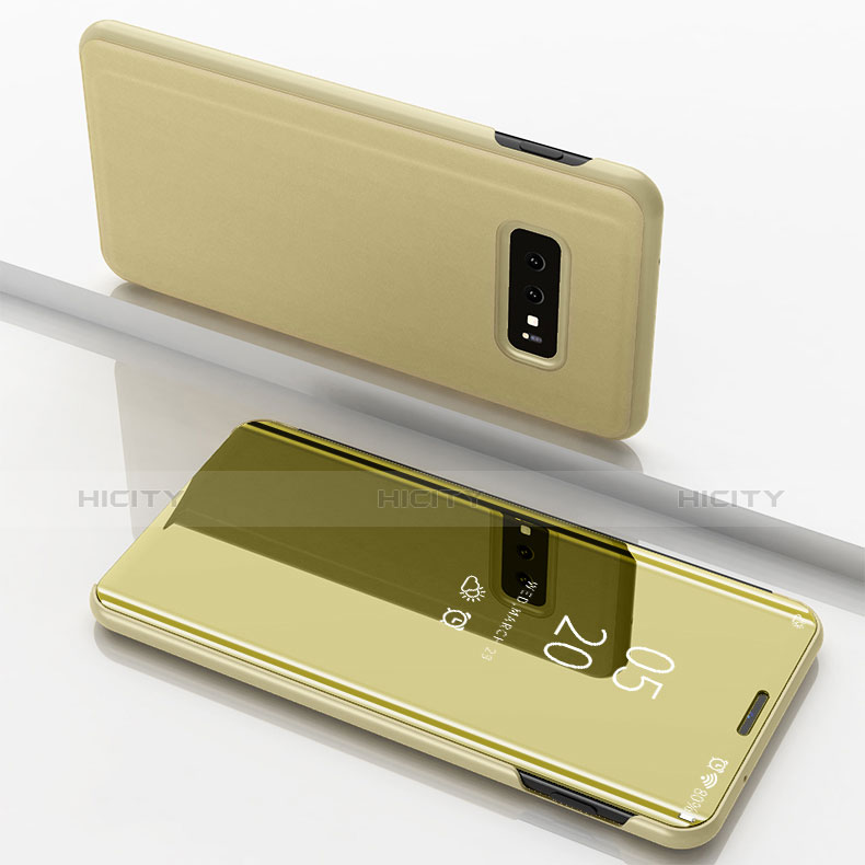 Handytasche Stand Schutzhülle Leder Rahmen Spiegel Tasche für Samsung Galaxy S10e Gold