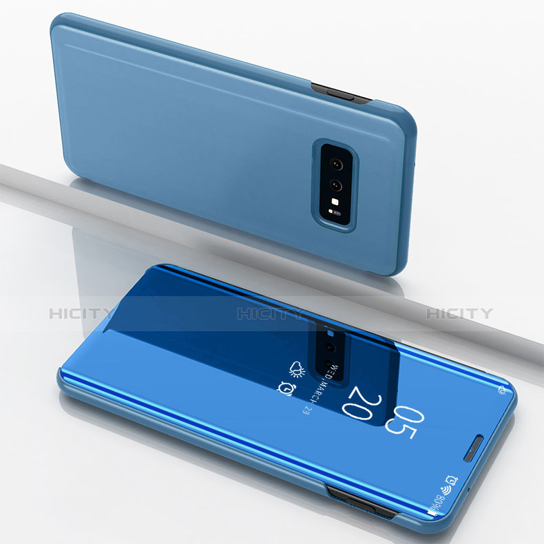 Handytasche Stand Schutzhülle Leder Rahmen Spiegel Tasche für Samsung Galaxy S10e Hellblau