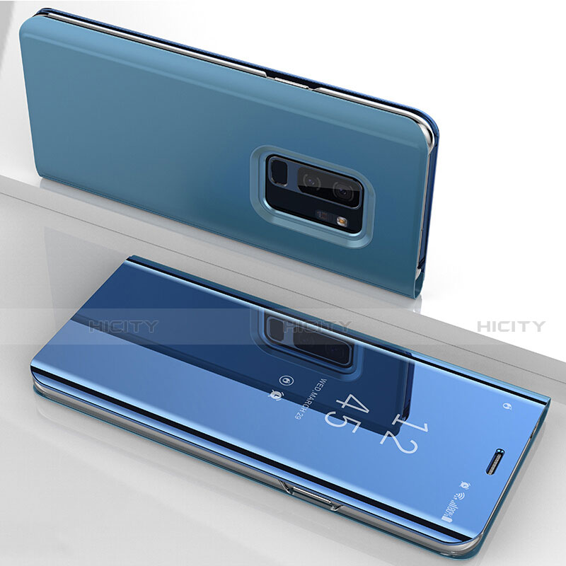 Handytasche Stand Schutzhülle Leder Rahmen Spiegel Tasche für Samsung Galaxy S9 Plus Blau