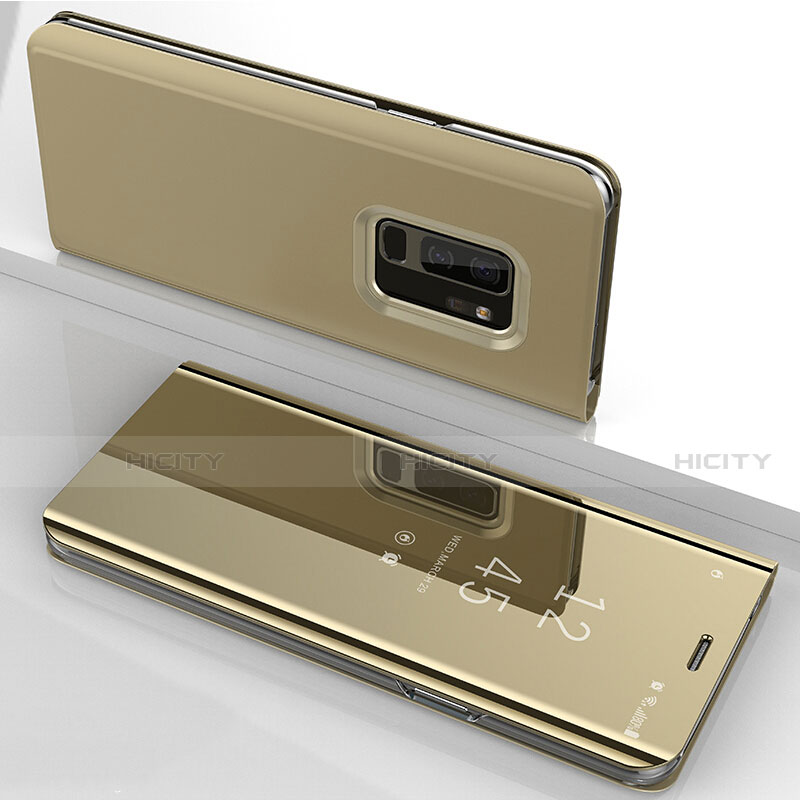 Handytasche Stand Schutzhülle Leder Rahmen Spiegel Tasche für Samsung Galaxy S9 Plus Gold Plus