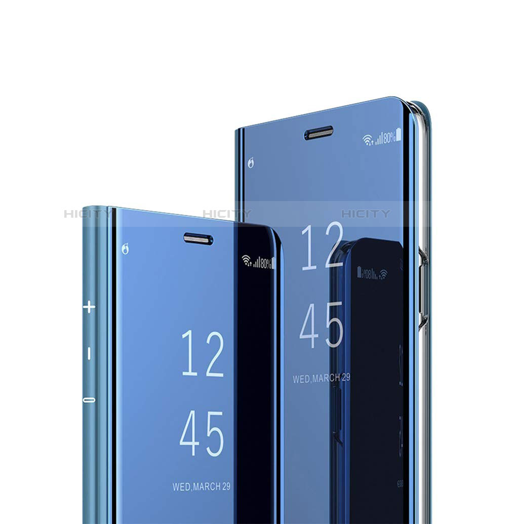 Handytasche Stand Schutzhülle Leder Rahmen Spiegel Tasche für Sony Xperia XZ3 Blau Plus
