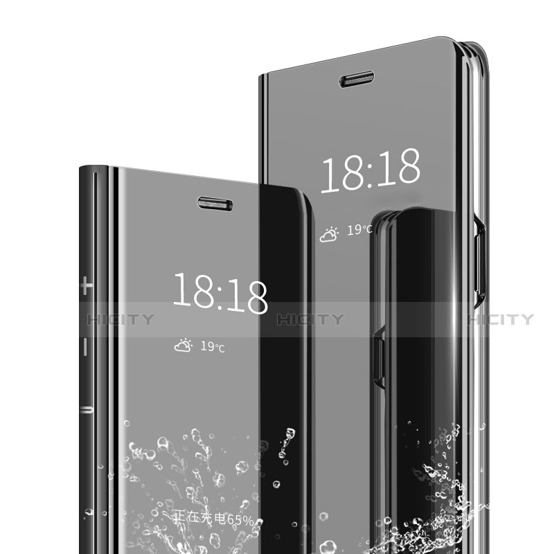 Handytasche Stand Schutzhülle Leder Rahmen Spiegel Tasche für Xiaomi Redmi Note 7 Pro Schwarz