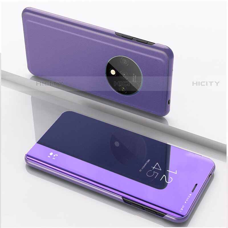 Handytasche Stand Schutzhülle Leder Rahmen Spiegel Tasche L02 für OnePlus 7T Violett Plus