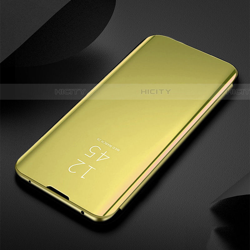Handytasche Stand Schutzhülle Leder Rahmen Spiegel Tasche M03 für Samsung Galaxy S20 Ultra Gold Plus