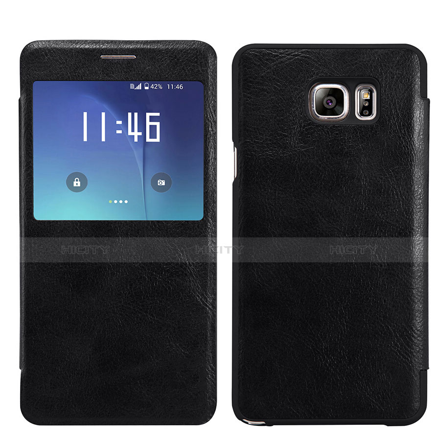 Handytasche Stand Schutzhülle Leder U01 für Samsung Galaxy S7 Edge G935F Schwarz Plus