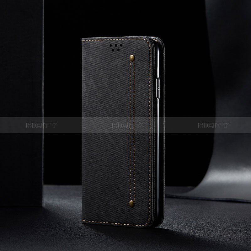 Handytasche Stand Schutzhülle Stoff B01S für Samsung Galaxy A21s Schwarz Plus
